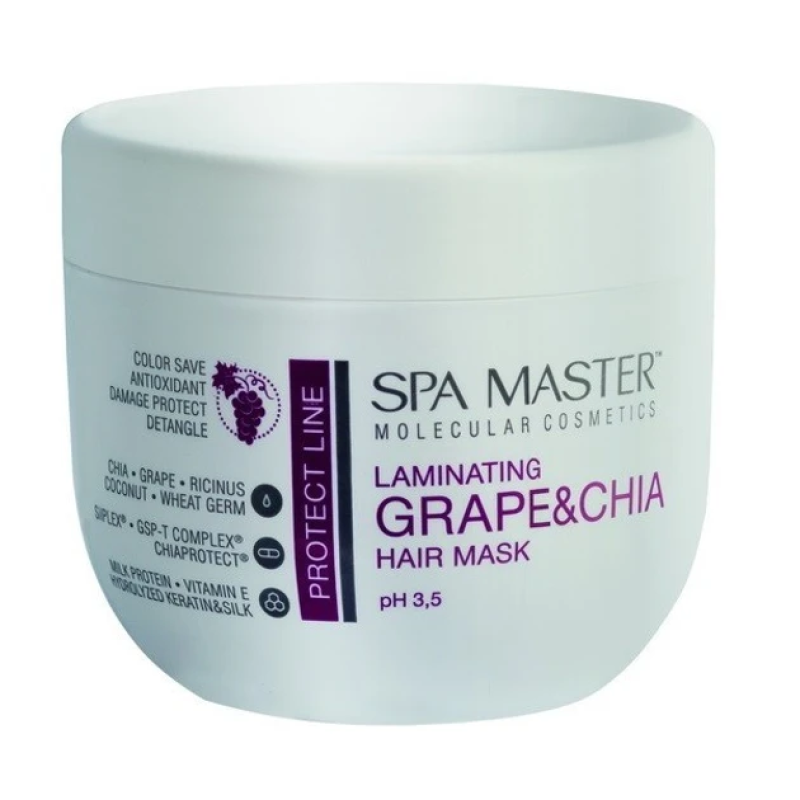 Ламінуюча маска для захисту волосся з виноградом і чіа Spa Master 1000 мл. Ламінуюча маска для захисту волосся з виноградом і чіа Spa Master 1000 мл.