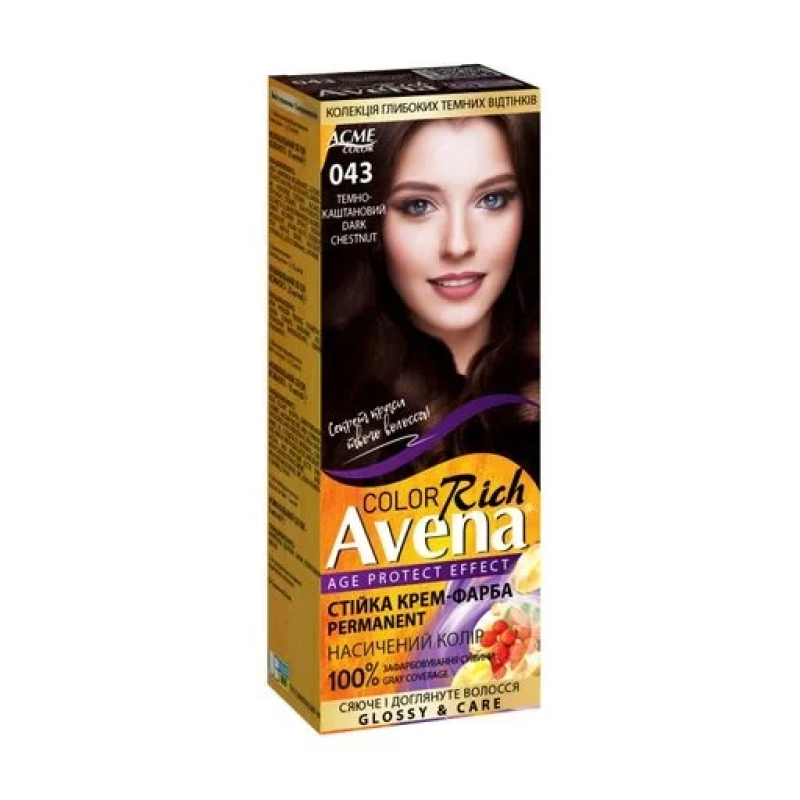Стійка крем-фарба для волосся Рябина Avena 043 Темный- Каштановый, 133 мл Стійка крем-фарба для волосся Рябина Avena 043 Темный- Каштановый, 133 мл