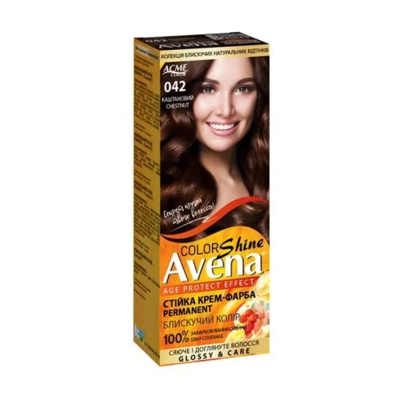 Стійка крем-фарба для волосся Рябина Avena 042  Каштановый, 133 мл Стійка крем-фарба для волосся Рябина Avena 042  Каштановый, 133 мл