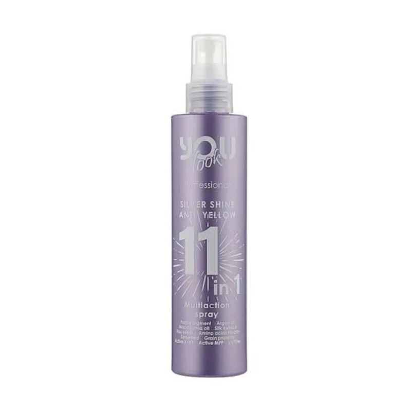 Мультиспрей миттєвої дії 11 в 1 для блонда You Look Professional Silver Shine Anti Yellow 11 in 1 Multiaction Spray, 200 мл Мультиспрей миттєвої дії 11 в 1 для блонда You Look Professional Silver Shine Anti Yellow 11 in 1 Multiaction Spray, 200 мл