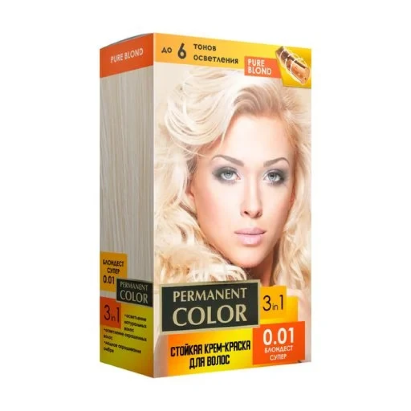 Стійка крем-фарба для волосся Permanent Color з окислювачем, 0.01 Блондест супер, 120 мл Стійка крем-фарба для волосся Permanent Color з окислювачем, 0.01 Блондест супер, 120 мл