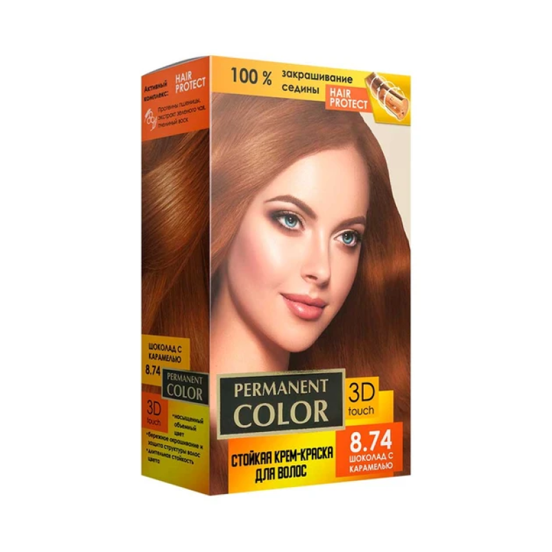 Стійка крем-фарба Permanent Color, шоколад із карамеллю №8.74, 120 мл Стійка крем-фарба Permanent Color, шоколад із карамеллю №8.74, 120 мл