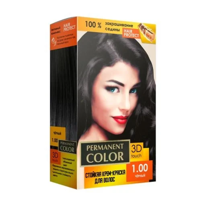 Стійка крем-фарба Permanent Color 120 мл, Чорний  № 1.00 Стійка крем-фарба Permanent Color 120 мл, Чорний  № 1.00