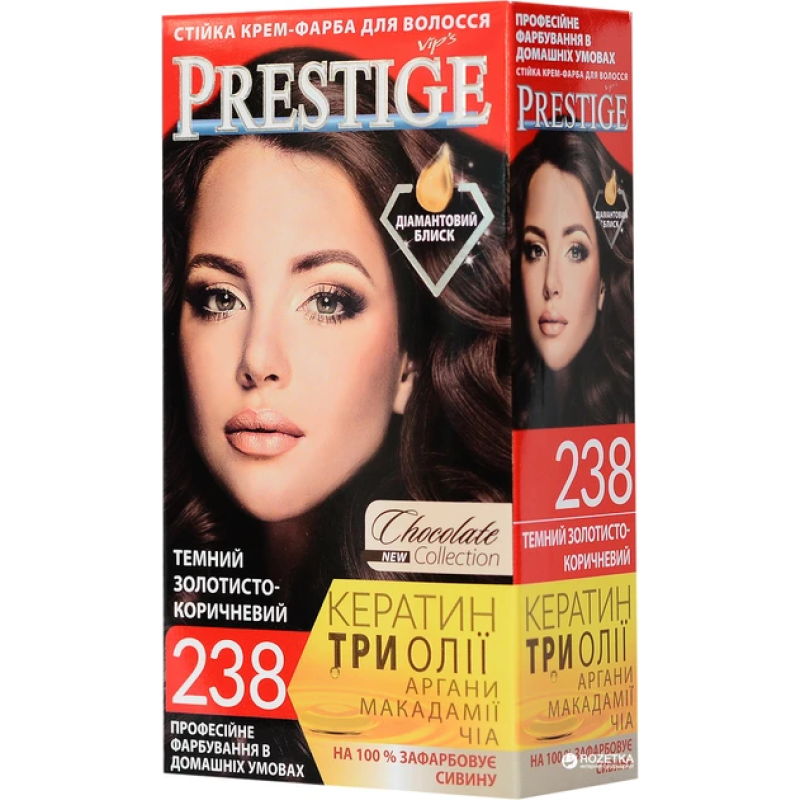 Крем-фарба для волосся Vip“s Prestige 238 Темний золотисто-коричневий 115 мл Крем-фарба для волосся Vip“s Prestige 238 Темний золотисто-коричневий 115 мл