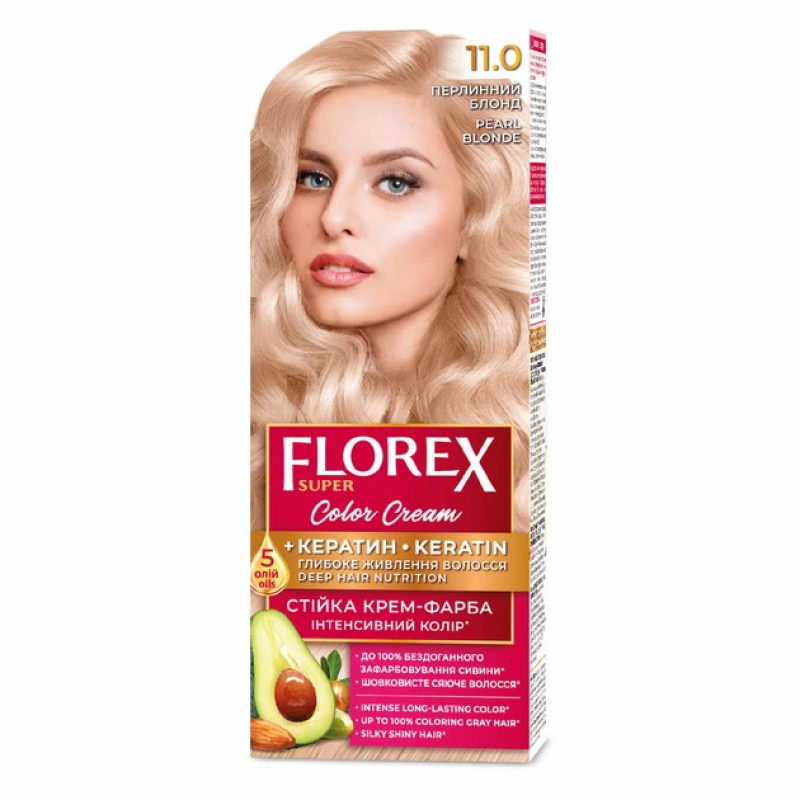 Стійка крем-фарба для волосся Florex Super КЕРАТИН 11.0 Перлинний блонд Стійка крем-фарба для волосся Florex Super КЕРАТИН 11.0 Перлинний блонд