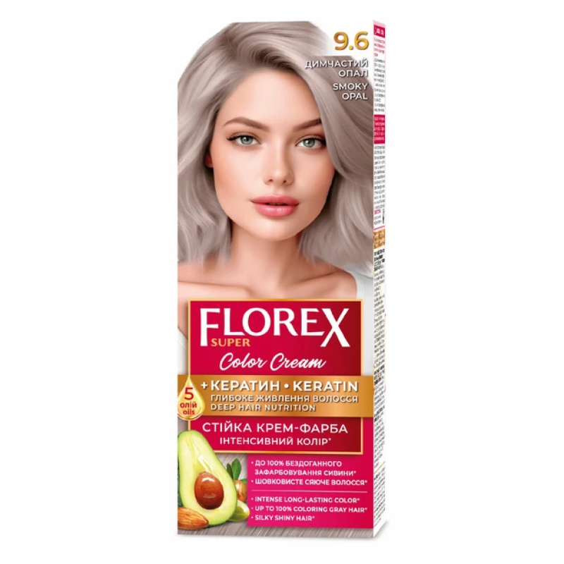 Стійка крем-фарба для волосся Florex Super КЕРАТИН  9.6 Димчастий опал Стійка крем-фарба для волосся Florex Super КЕРАТИН  9.6 Димчастий опал