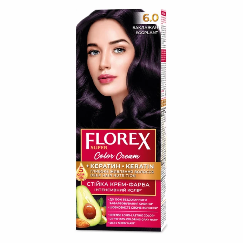 Стійка крем-фарба для волосся Florex Super КЕРАТИН 6.0 Баклажан Стійка крем-фарба для волосся Florex Super КЕРАТИН 6.0 Баклажан