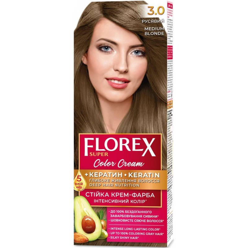 Стійка крем-фарба для волосся Florex Super КЕРАТИН 3.0 Русявий Стійка крем-фарба для волосся Florex Super КЕРАТИН 3.0 Русявий