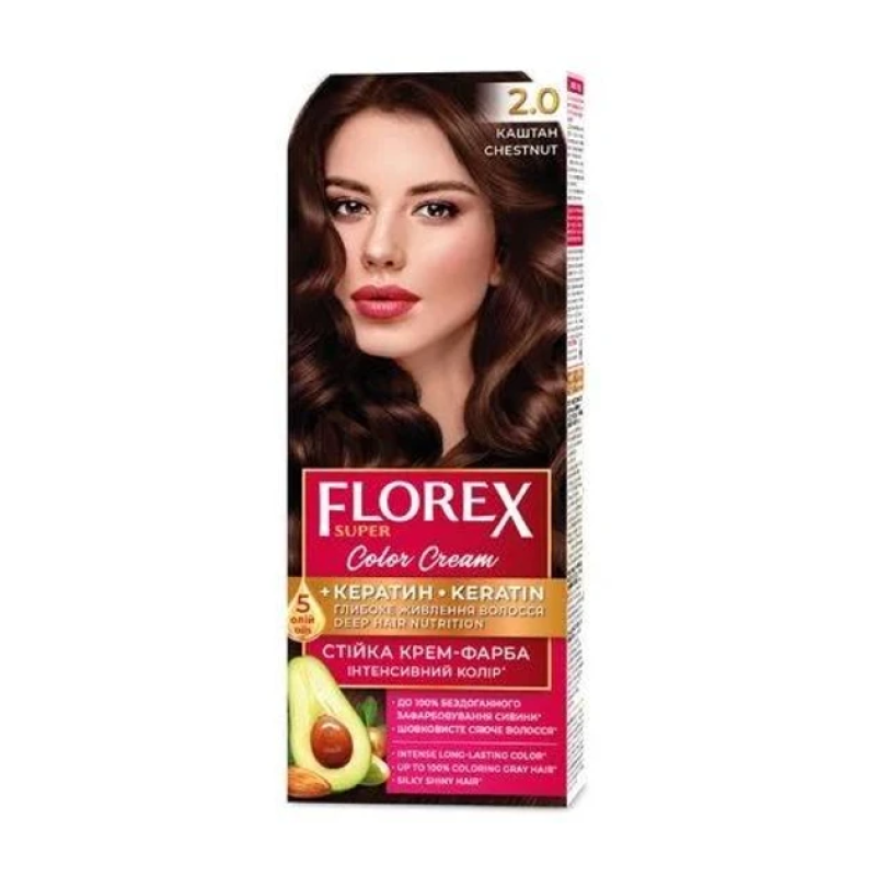 Стійка крем-фарба для волосся Florex Super КЕРАТИ 2.0 Каштан Стійка крем-фарба для волосся Florex Super КЕРАТИ 2.0 Каштан