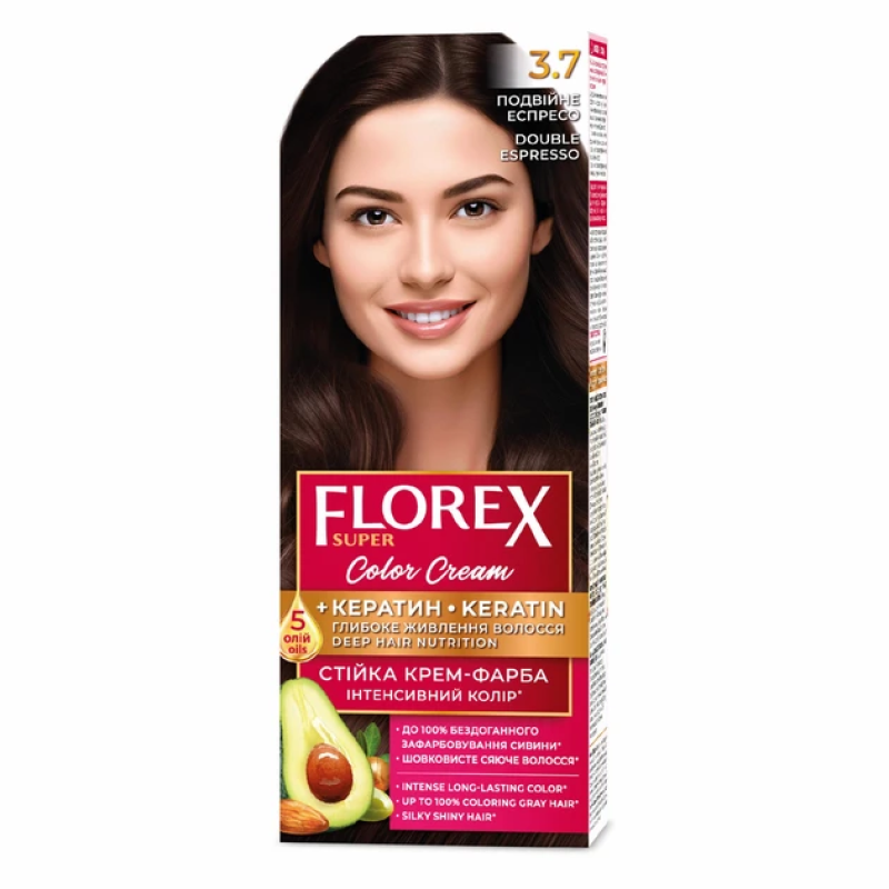 Стійка крем-фарба для волосся Florex Super КЕРАТИ 3.7 Подвійне еспресо Стійка крем-фарба для волосся Florex Super КЕРАТИ 3.7 Подвійне еспресо