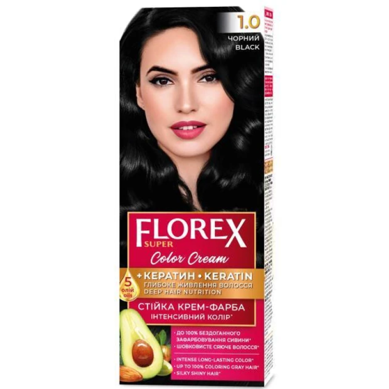 Стійка крем-фарба для волосся Florex Super КЕРАТИ  1.0 Чорний Стійка крем-фарба для волосся Florex Super КЕРАТИ  1.0 Чорний
